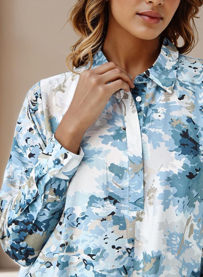 ايكونيك فستان قميص نسائي بطبعة زهور أيقونية مع ياقة - Image 4